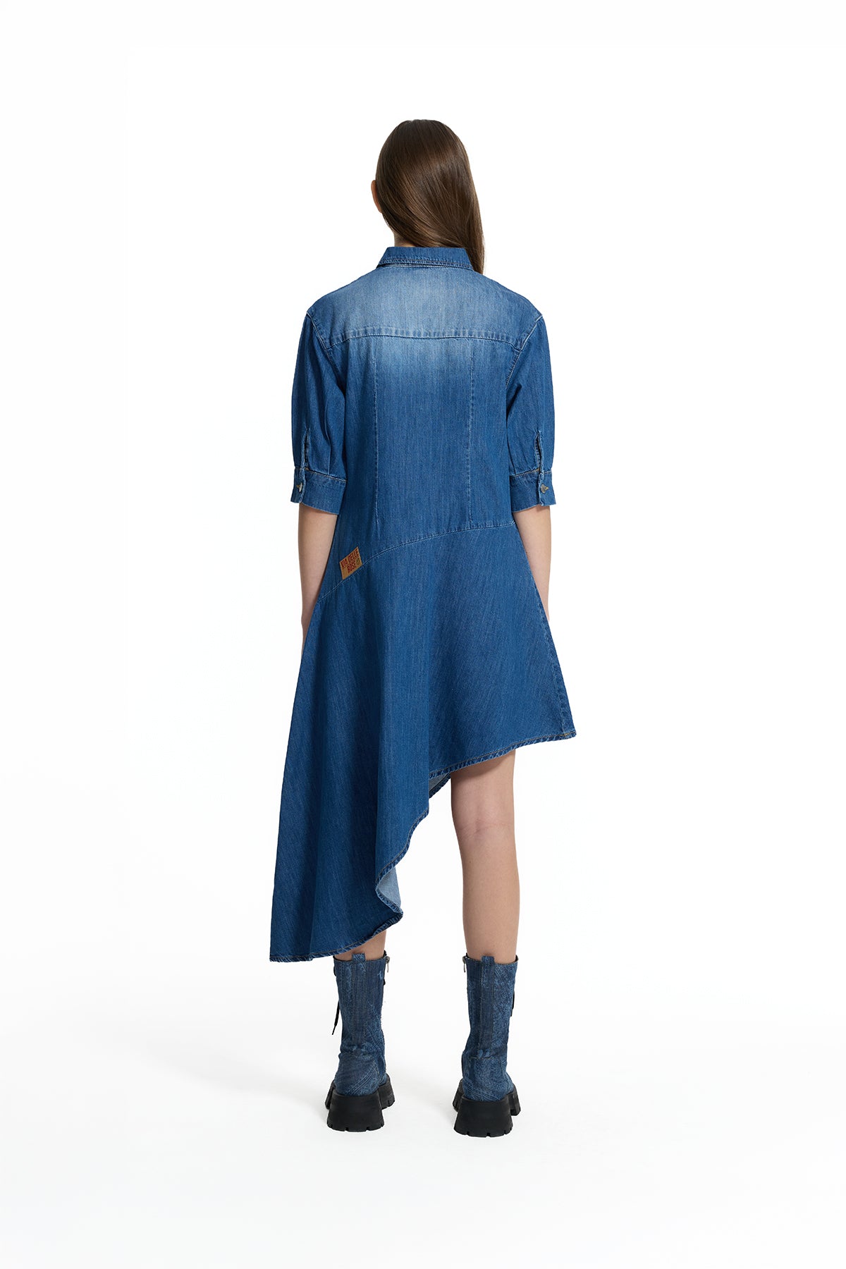Mavi Asimetrik Denim Gömlek Elbise 19124