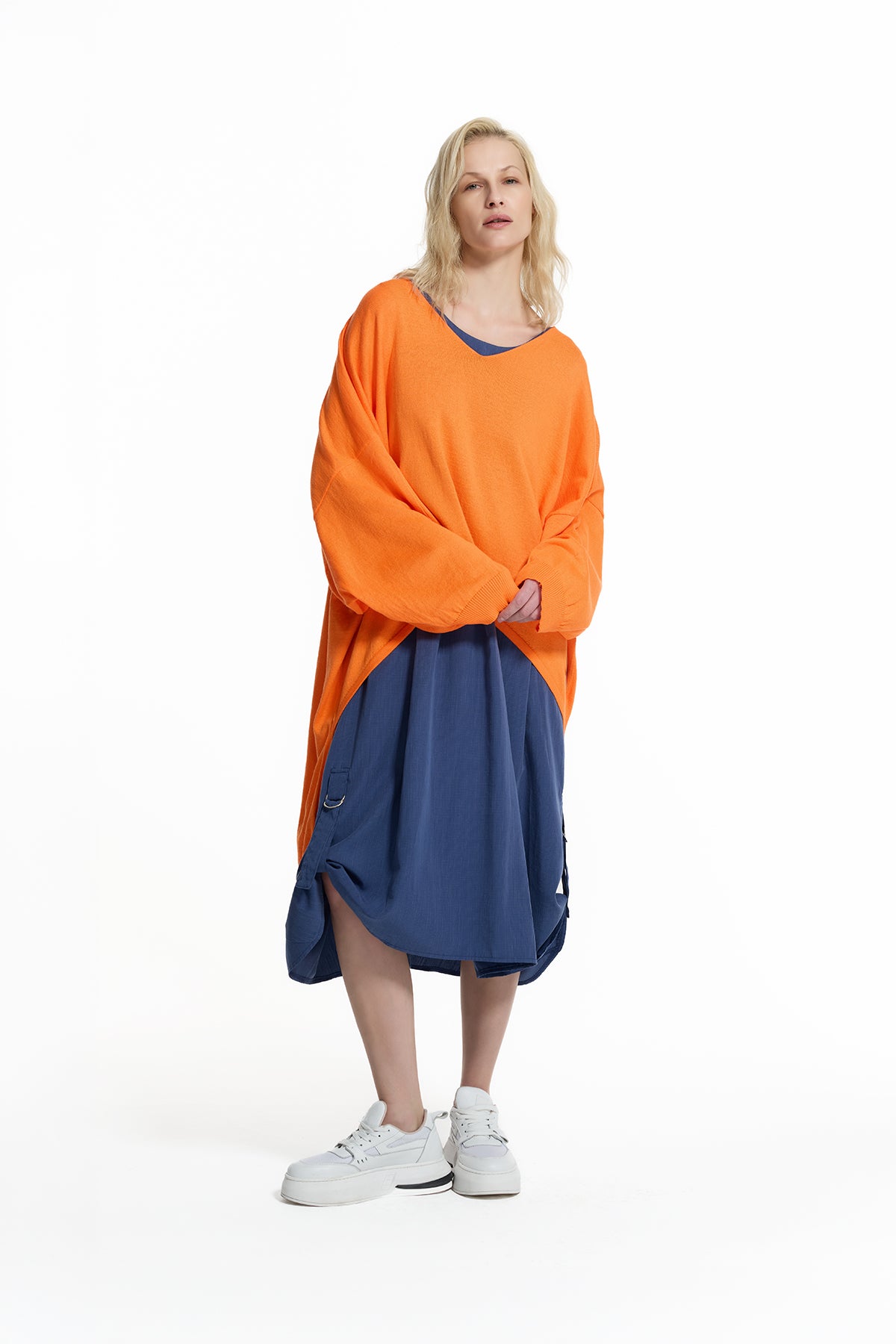 Turuncu High-Low Baskılı Kazak 19171