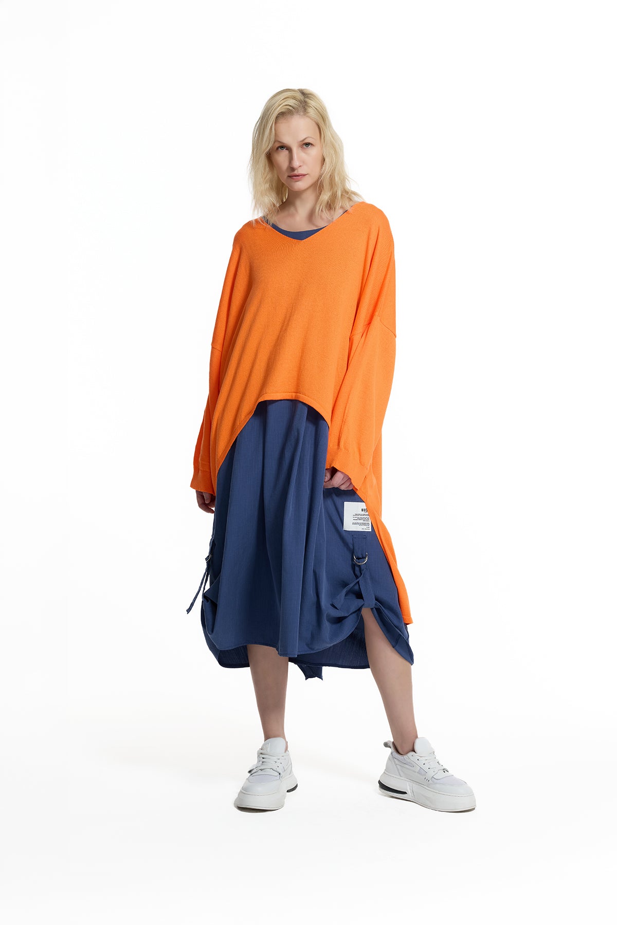 Turuncu High-Low Baskılı Kazak 19171