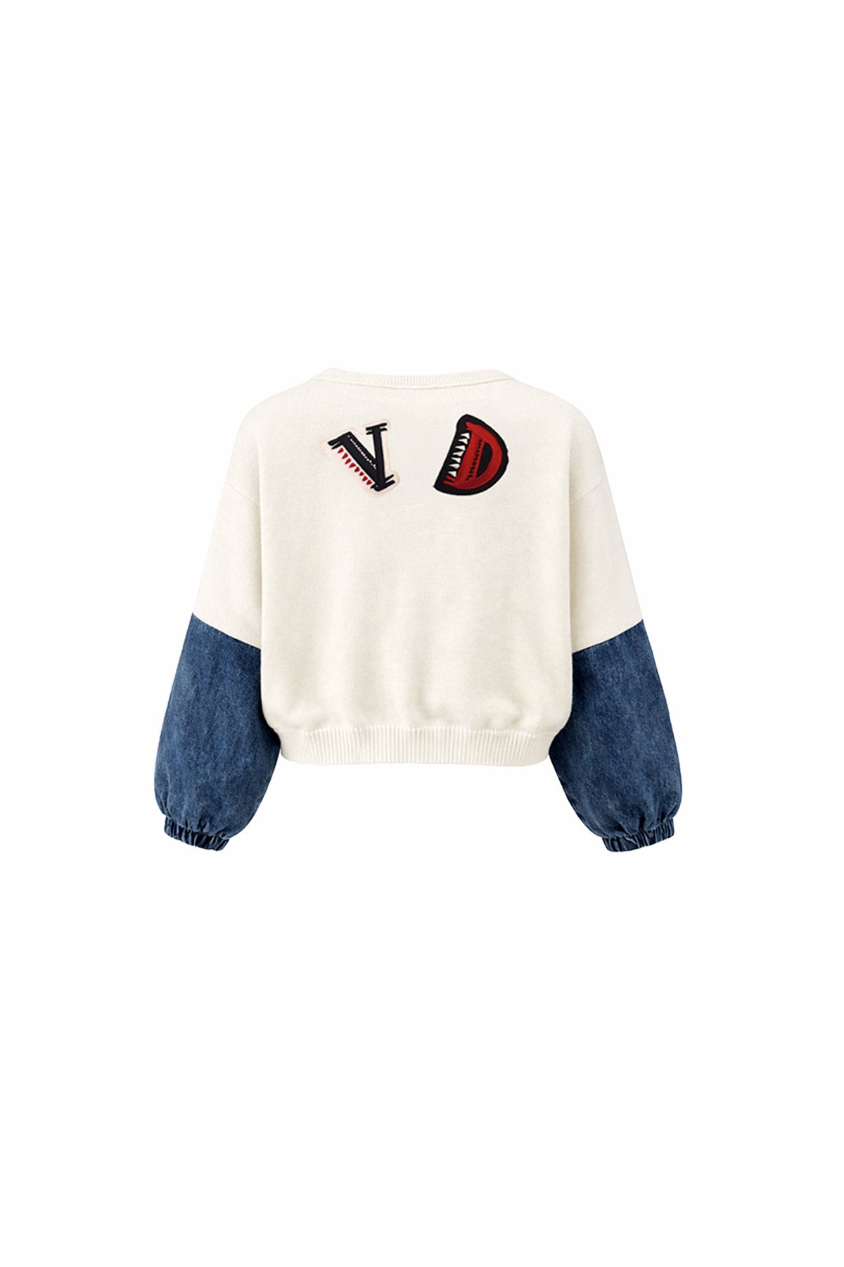 Ekru Mavi Kontrast Denim Kol Bomber Kazak 19173