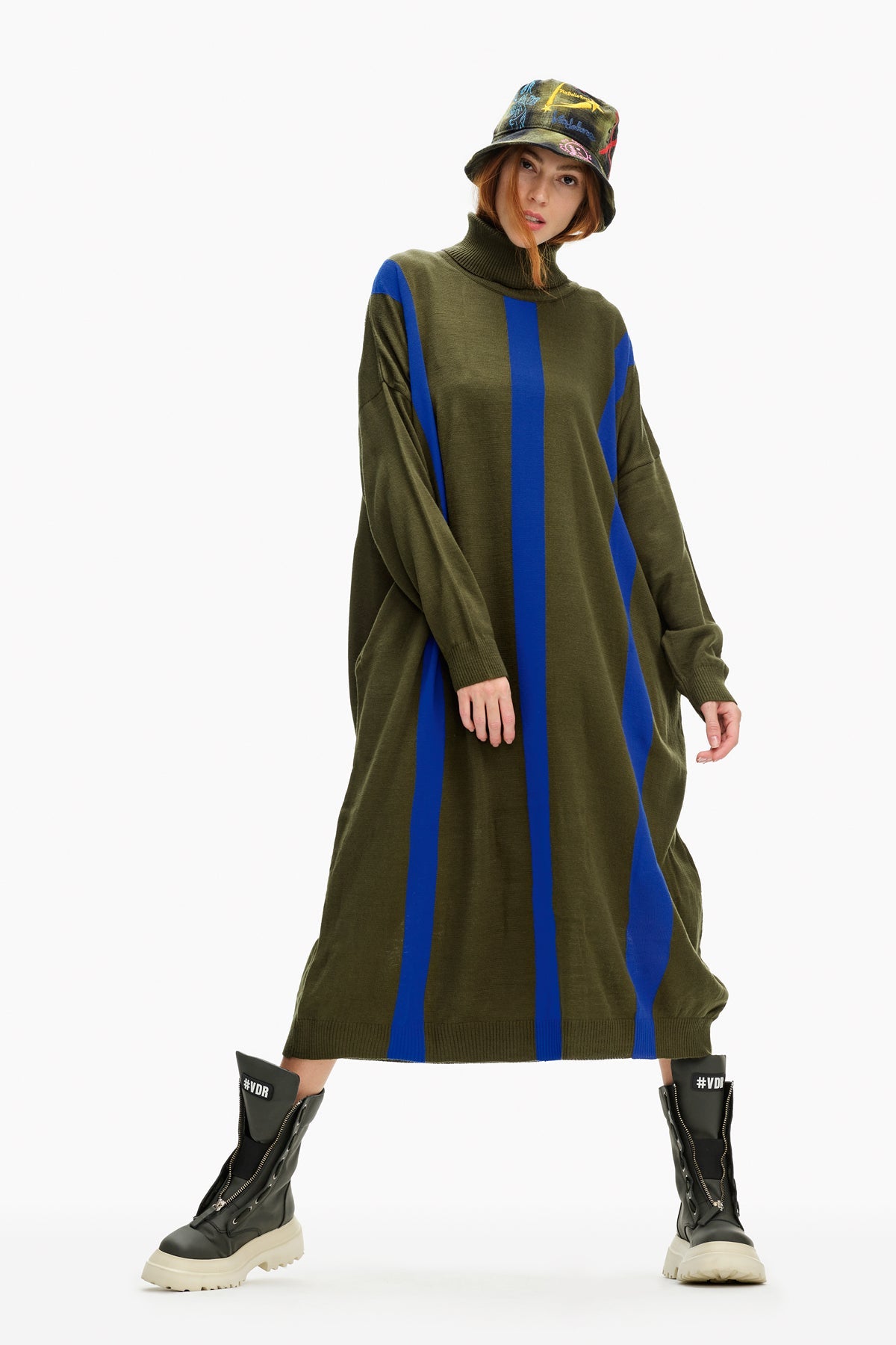Haki Saks Mavisi  Elbise 10014