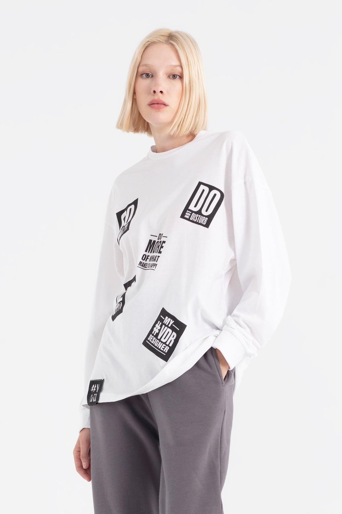 Beyaz  Uzun T-shirt 12356