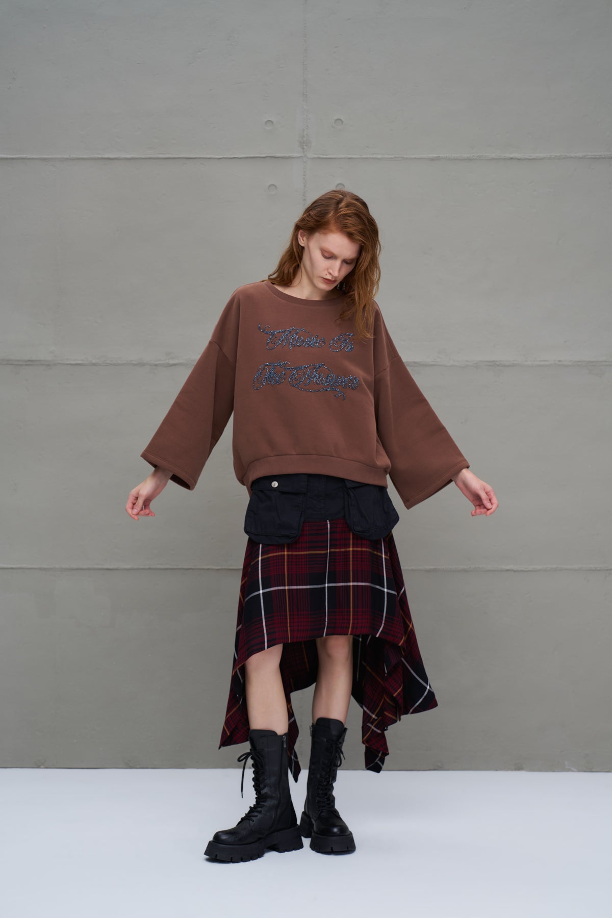 Kahverengi Bisiklet Yaka Oversize Sweatshirt 18018