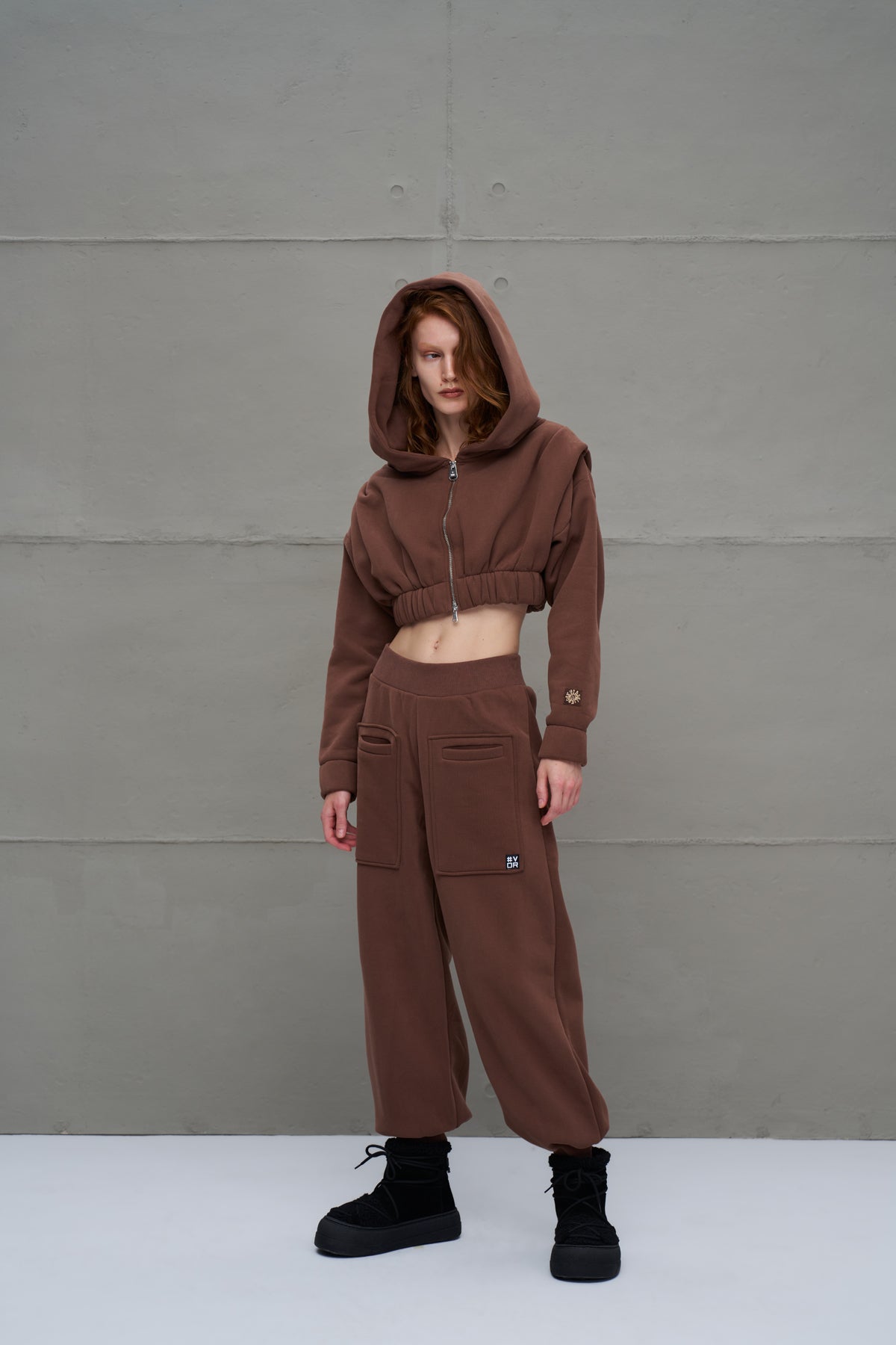 Kahverengi Fermuarli Crop Sweatshirt 18019