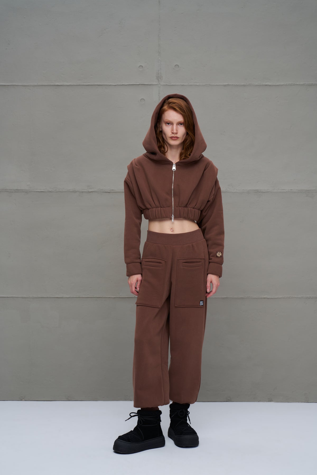 Kahverengi Fermuarli Crop Sweatshirt 18019