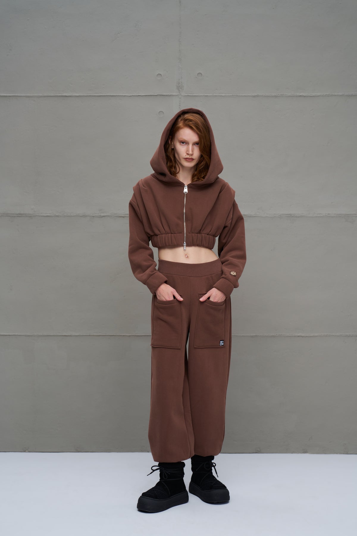 Kahverengi Fermuarli Crop Sweatshirt 18019