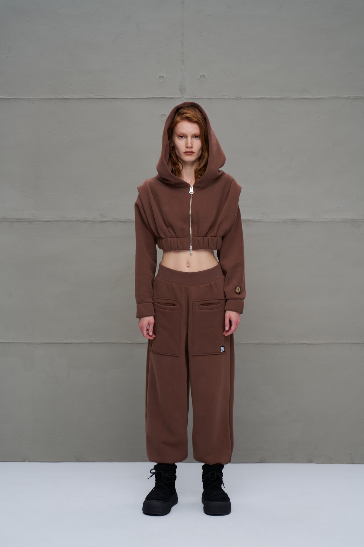 Kahverengi Fermuarli Crop Sweatshirt 18019