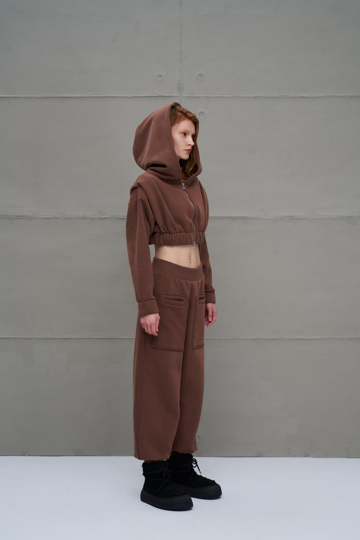 Kahverengi Fermuarli Crop Sweatshirt 18019