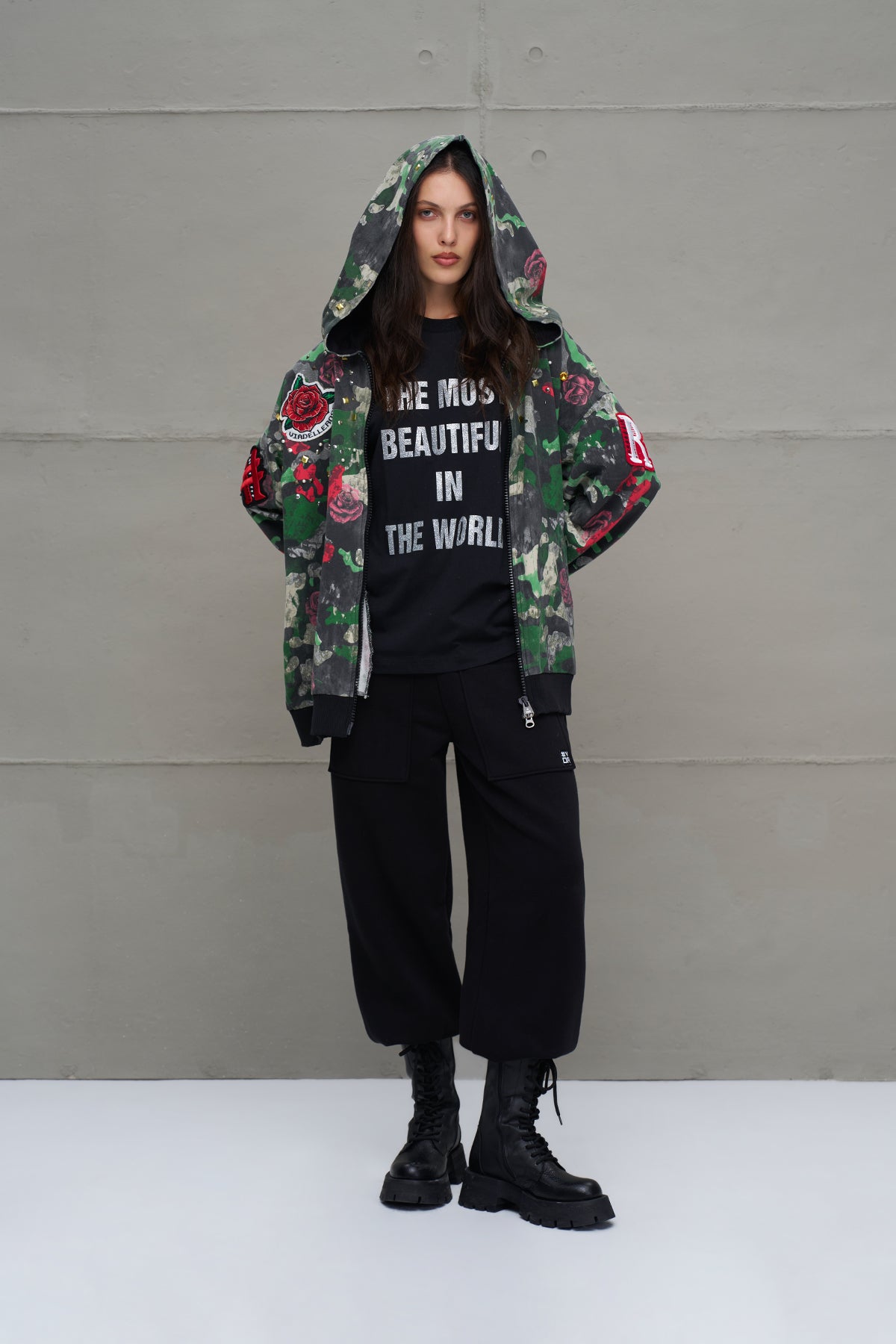 Camo Kamuflaj Desenli Oversize Kapüsonlu Sweatshirt 18026