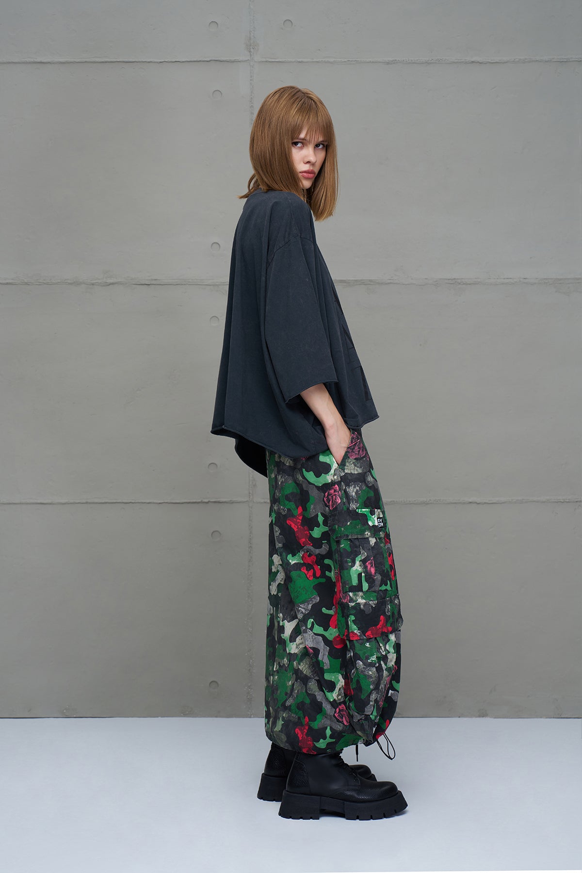 Camo Kamuflaj Desenli Oversize Midi Etek 18028