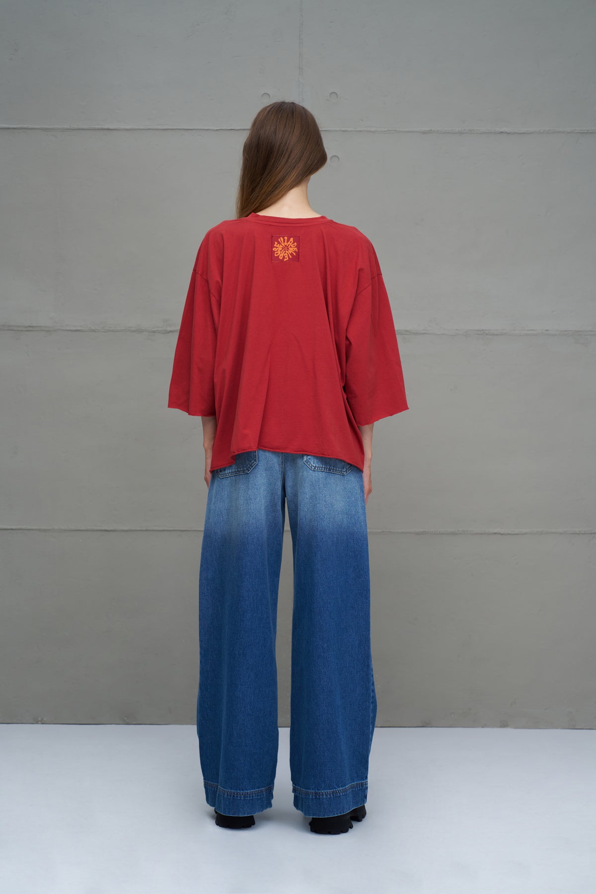 Bordo Sloganli Asimetrik Oversize T-Shirt 18035