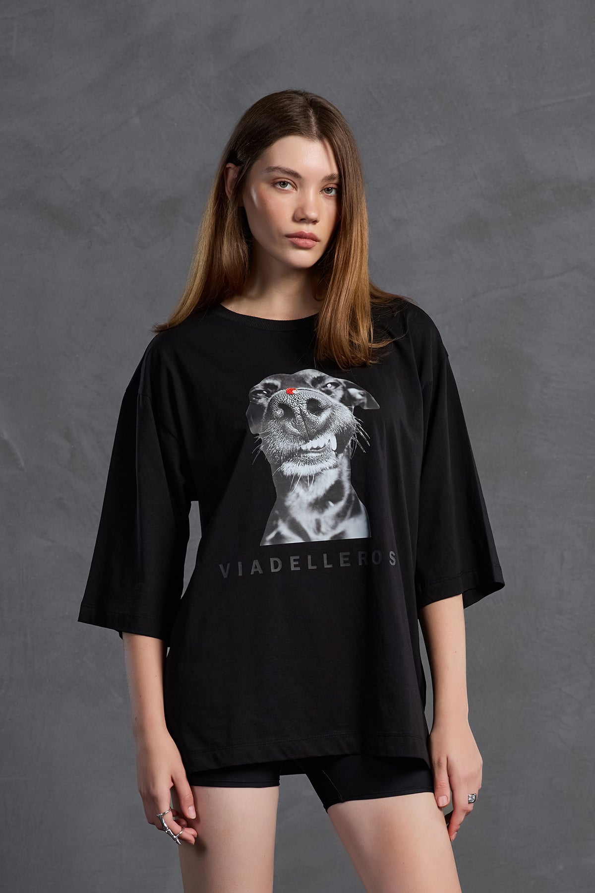 Siyah Baskili Oversize T-Shirt 18036