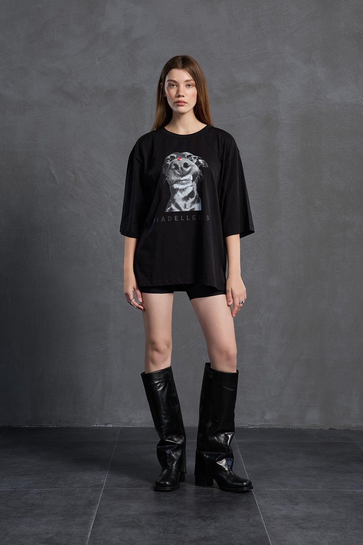Siyah Baskili Oversize T-Shirt 18036