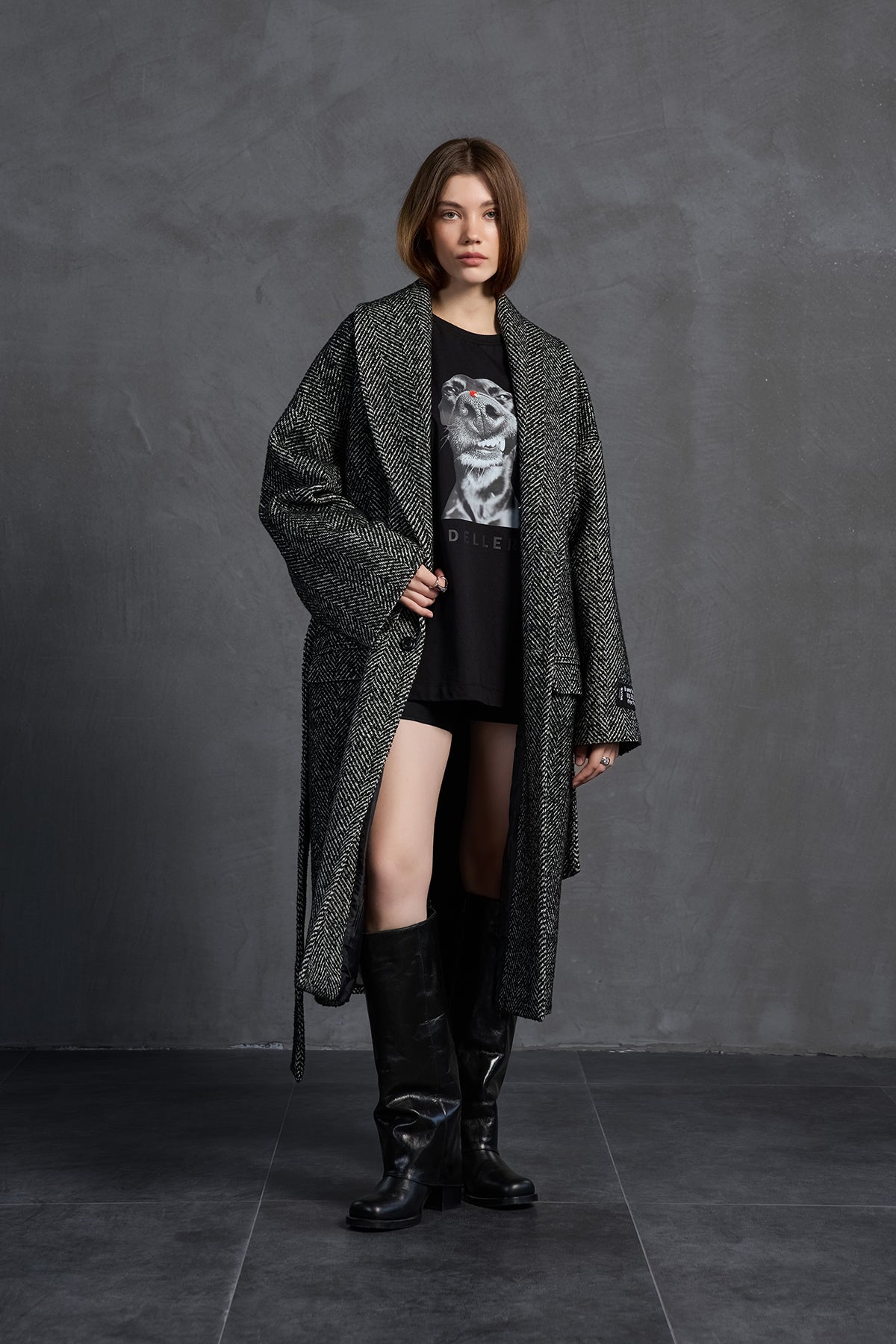 Siyah Baskili Oversize T-Shirt 18036