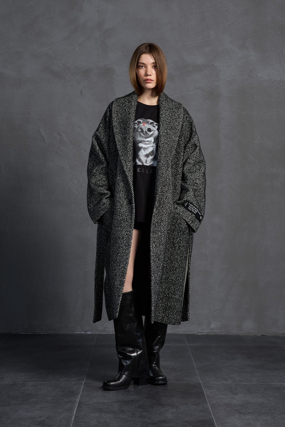 Siyah Baskili Oversize T-Shirt 18036