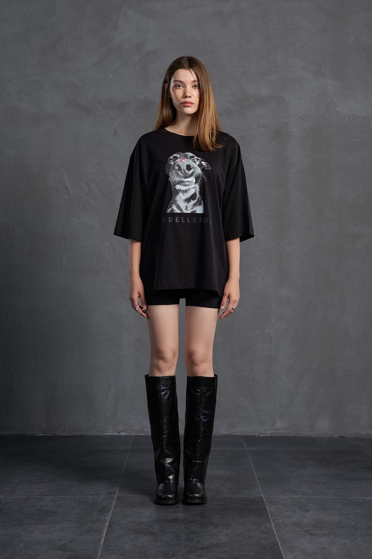 Siyah Baskili Oversize T-Shirt 18036