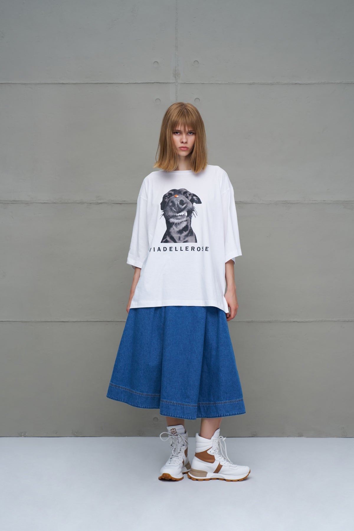 Beyaz Baskili Oversize T-Shirt 18036