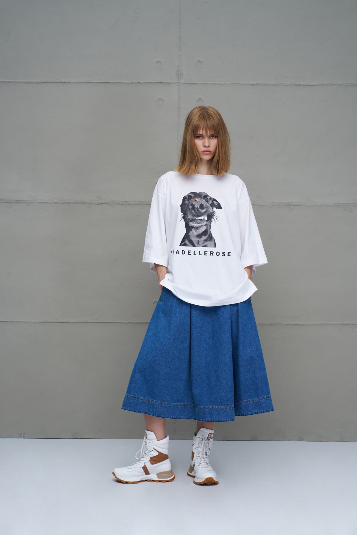 Beyaz Baskili Oversize T-Shirt 18036