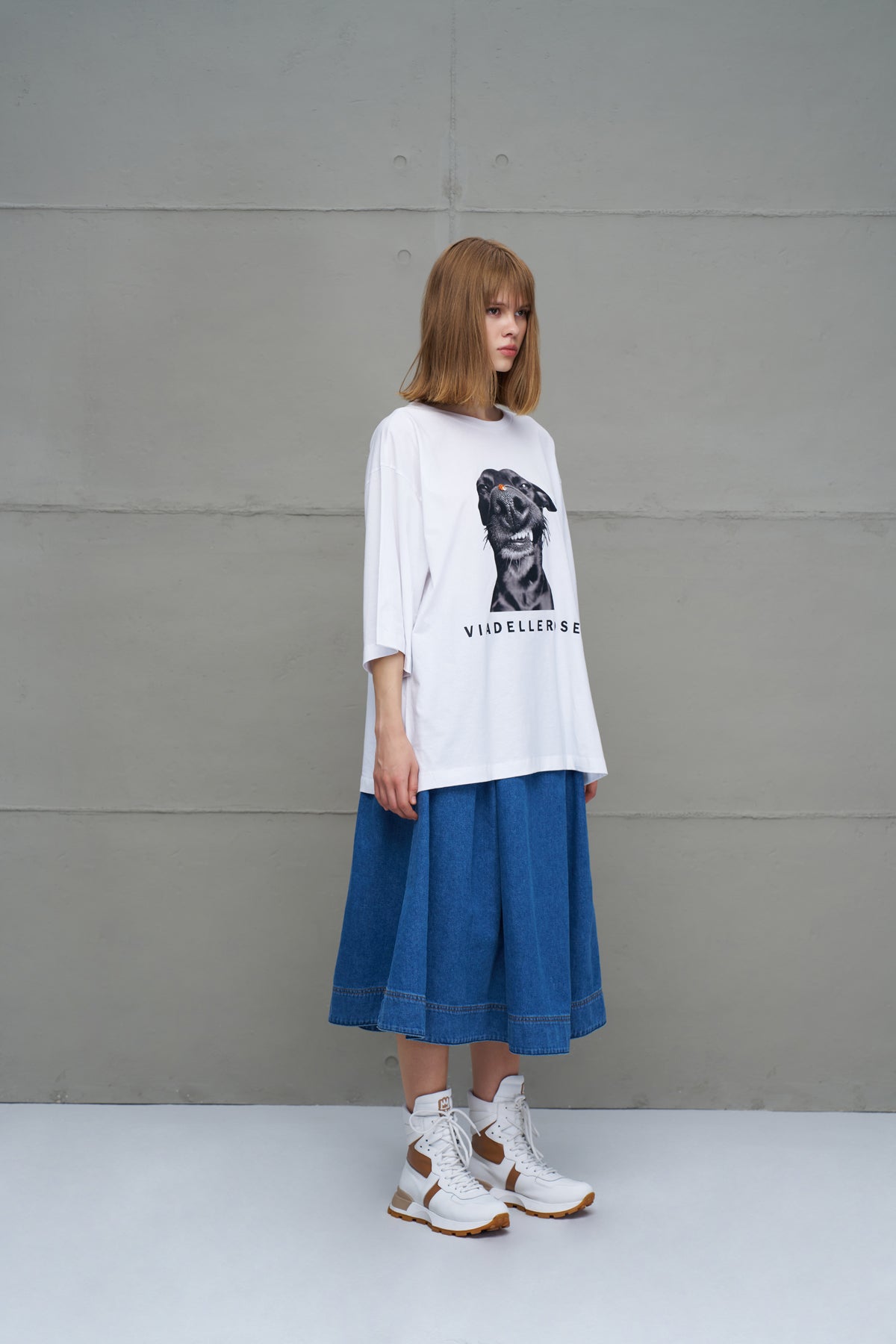 Beyaz Baskili Oversize T-Shirt 18036