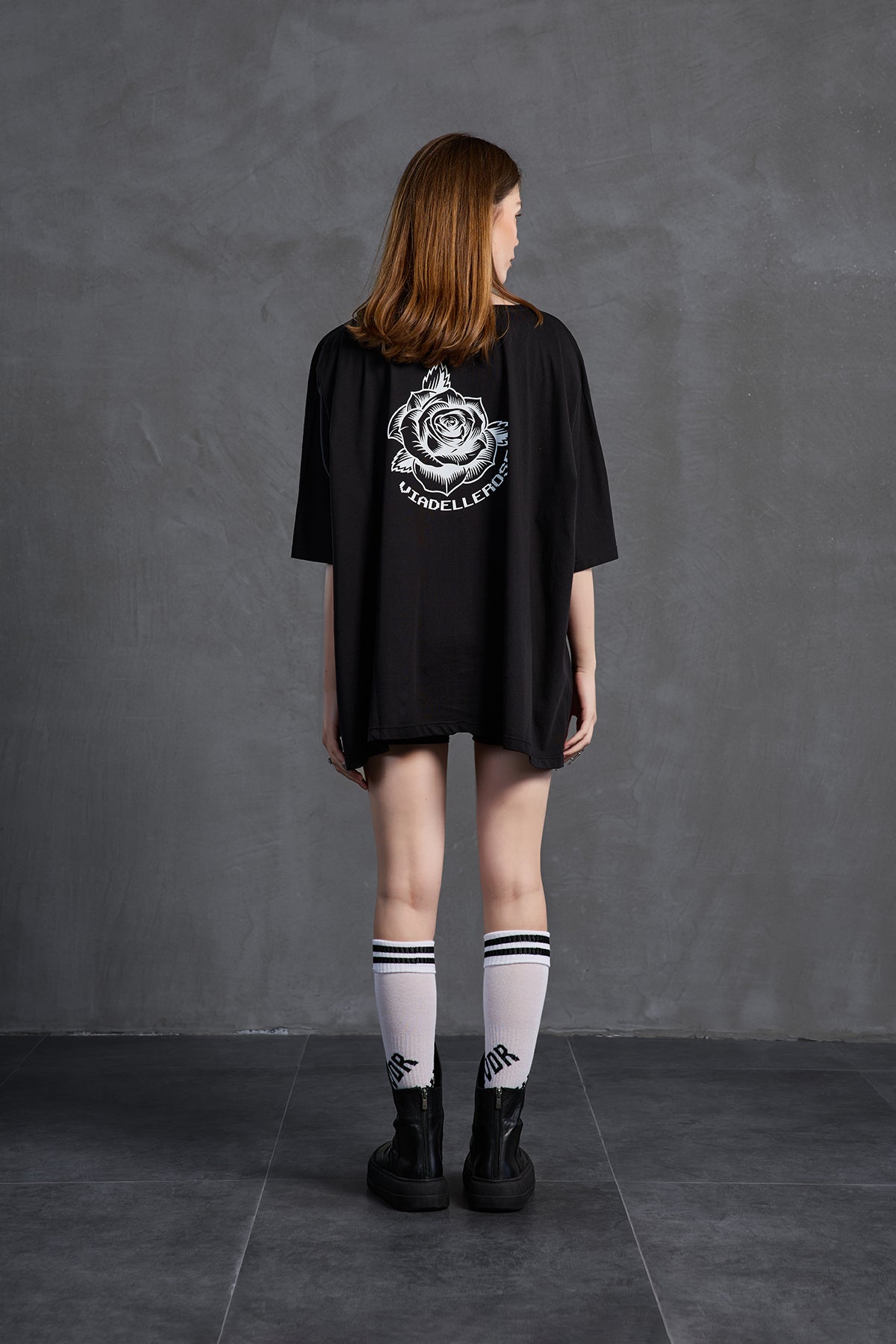Siyah Asimetrik Oversize T-Shirt 18037