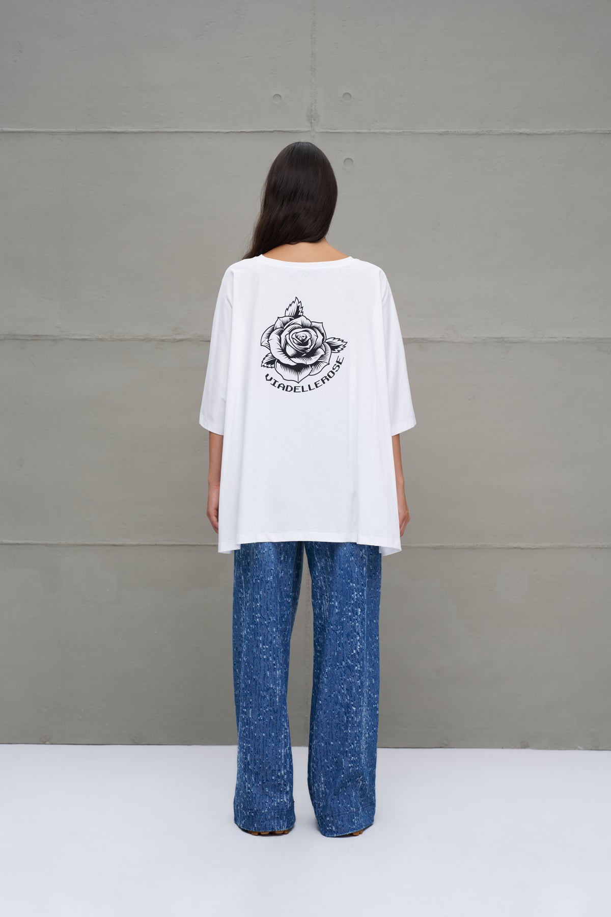 Beyaz Asimetrik Oversize T-Shirt 18037