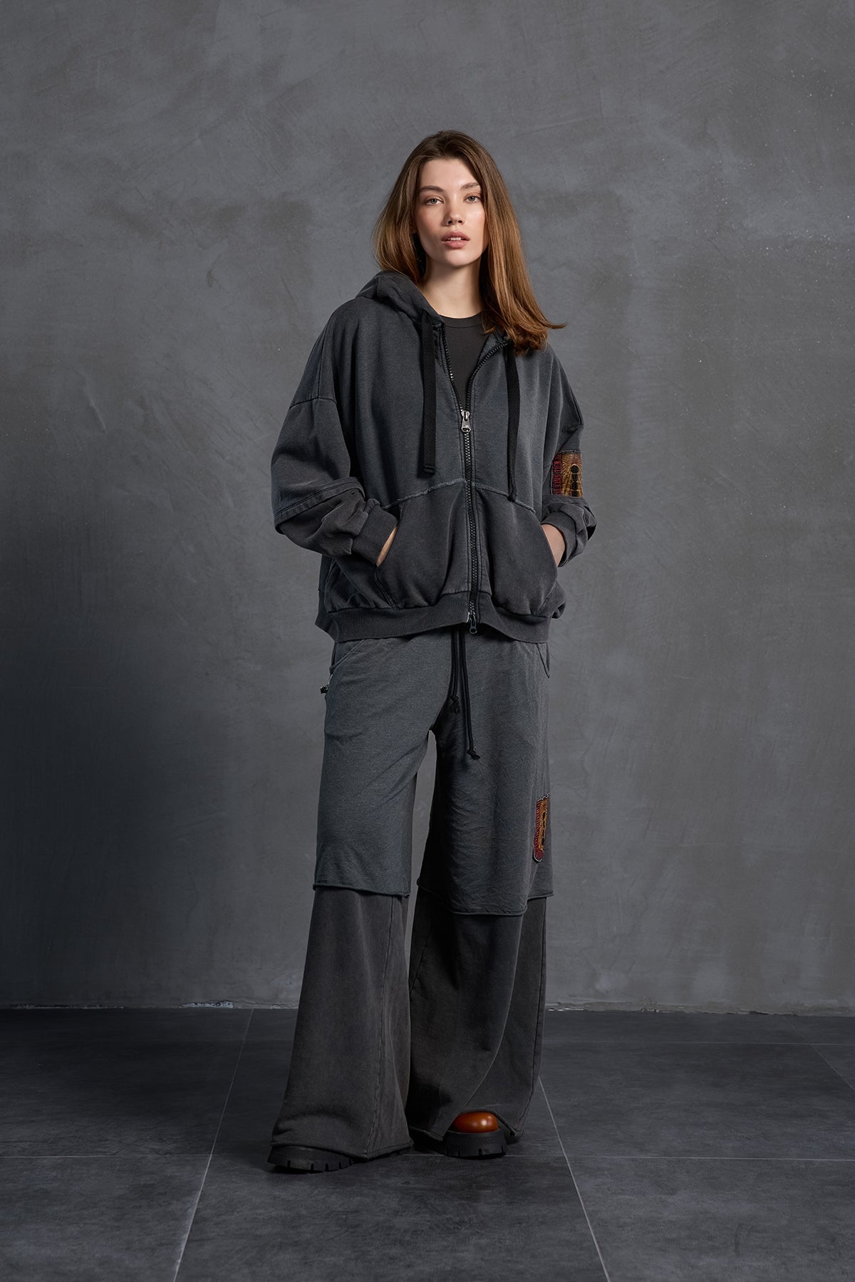 Siyah Fermuarli Oversize Sweatshirt 18038