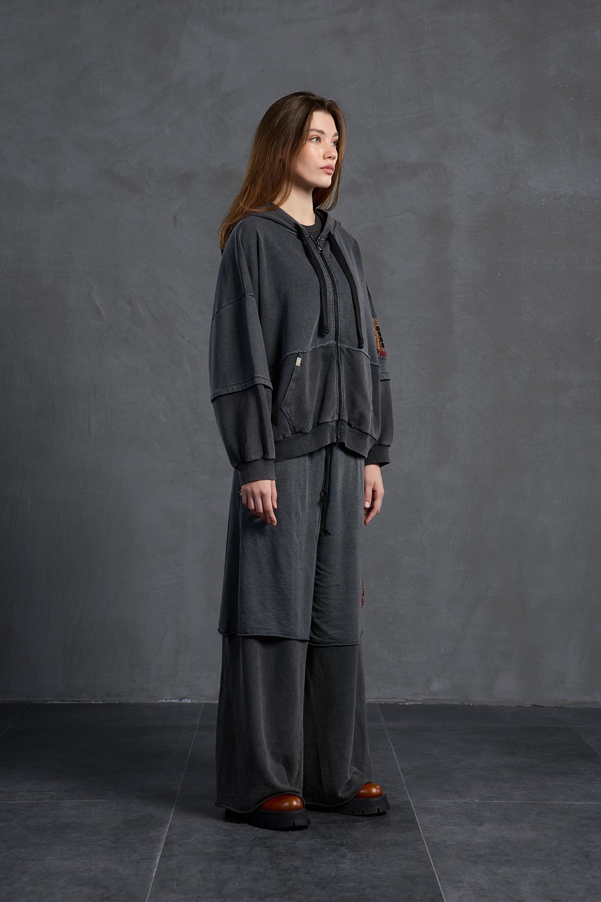 Siyah Fermuarli Oversize Sweatshirt 18038