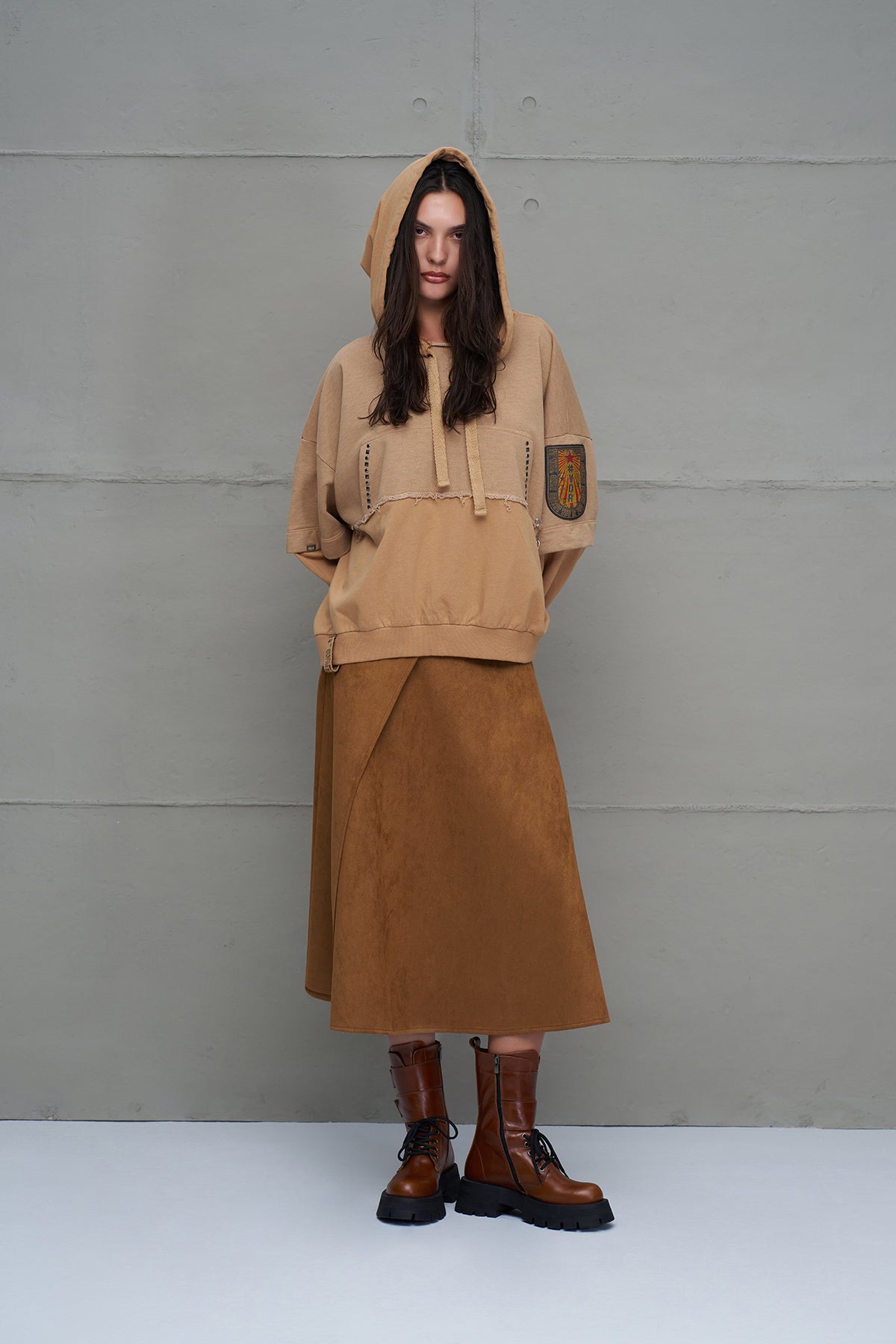 Taba Oversize Kapüsonlu Sweatshirt 18039