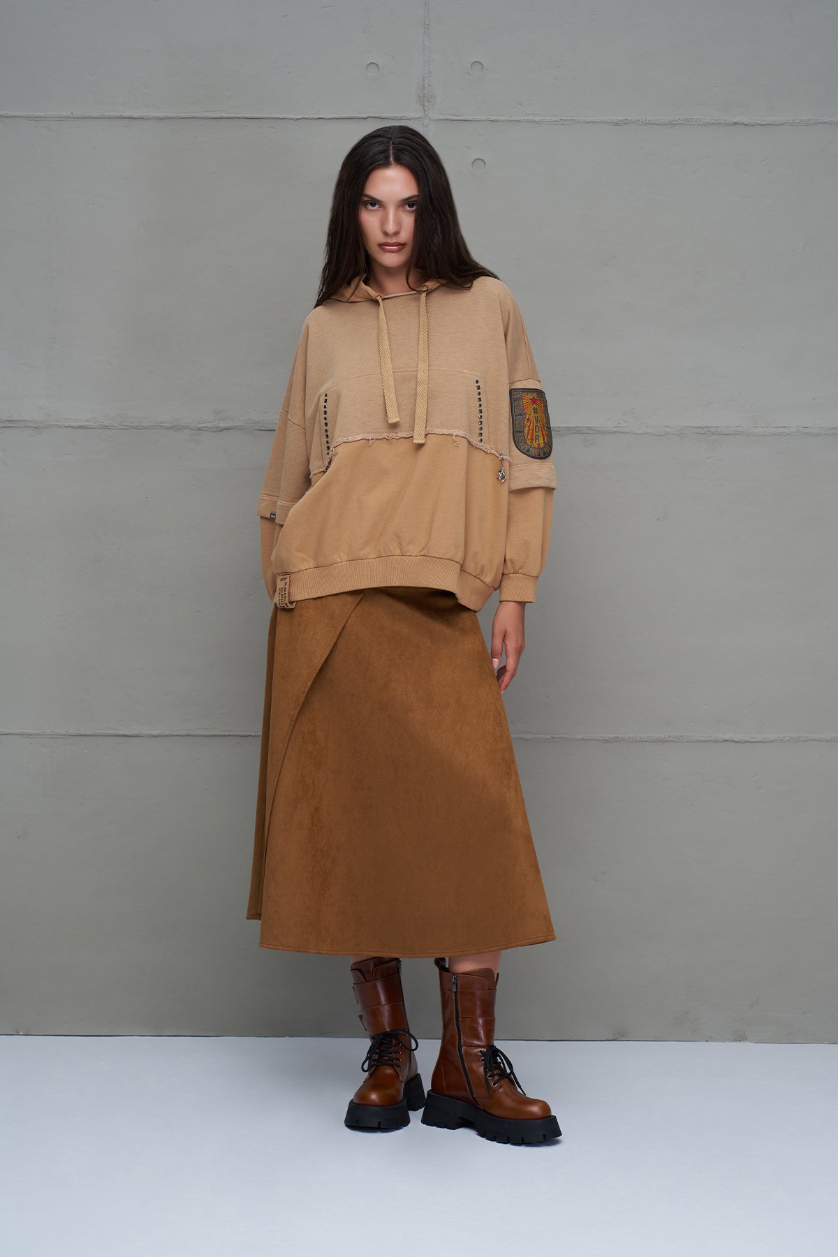 Taba Oversize Kapüsonlu Sweatshirt 18039