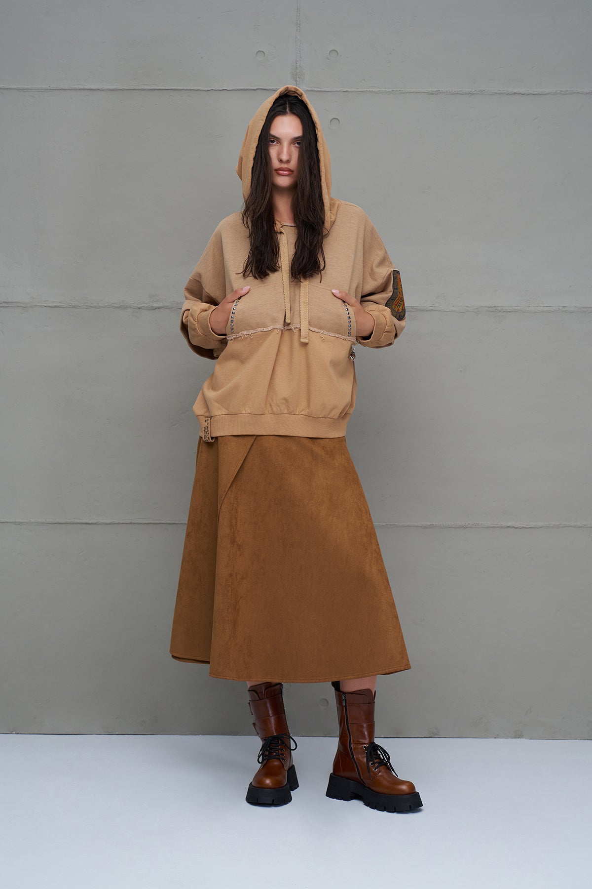 Taba Oversize Kapüsonlu Sweatshirt 18039
