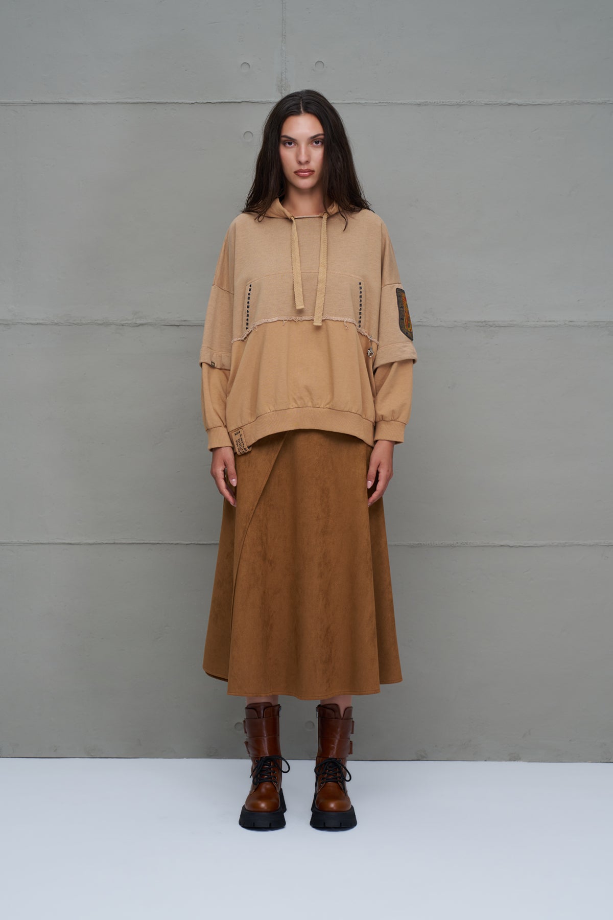 Taba Oversize Kapüsonlu Sweatshirt 18039