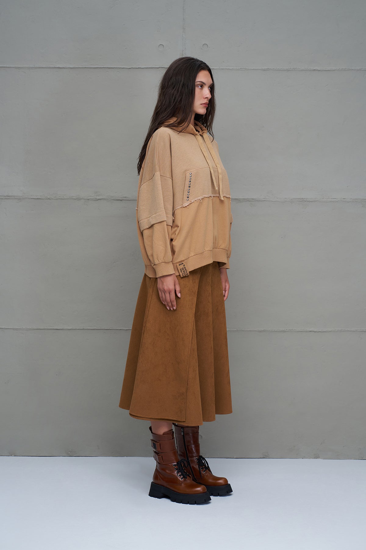 Taba Oversize Kapüsonlu Sweatshirt 18039