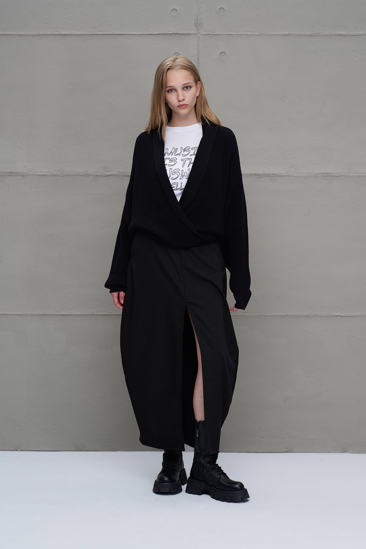 Siyah Kruvaze Yaka Triko Hirka 18050