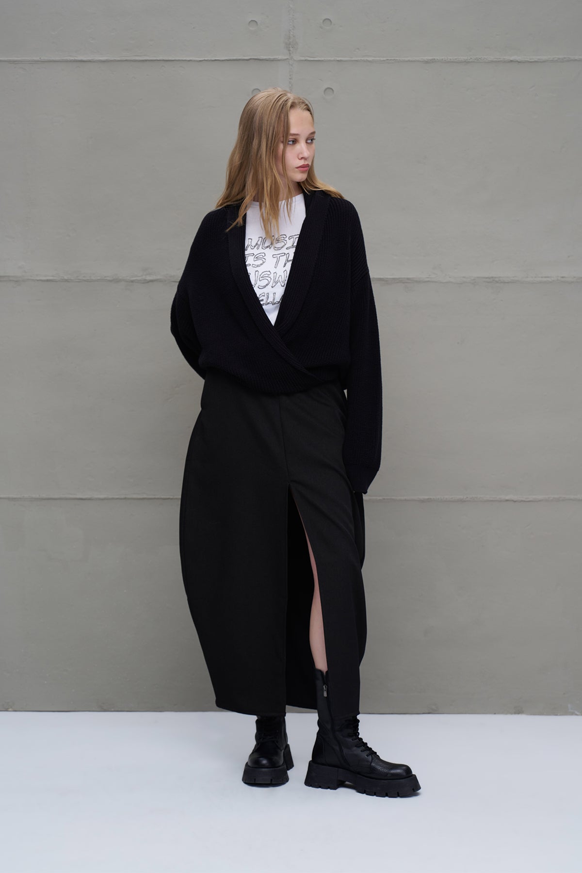 Siyah Kruvaze Yaka Triko Hirka 18050