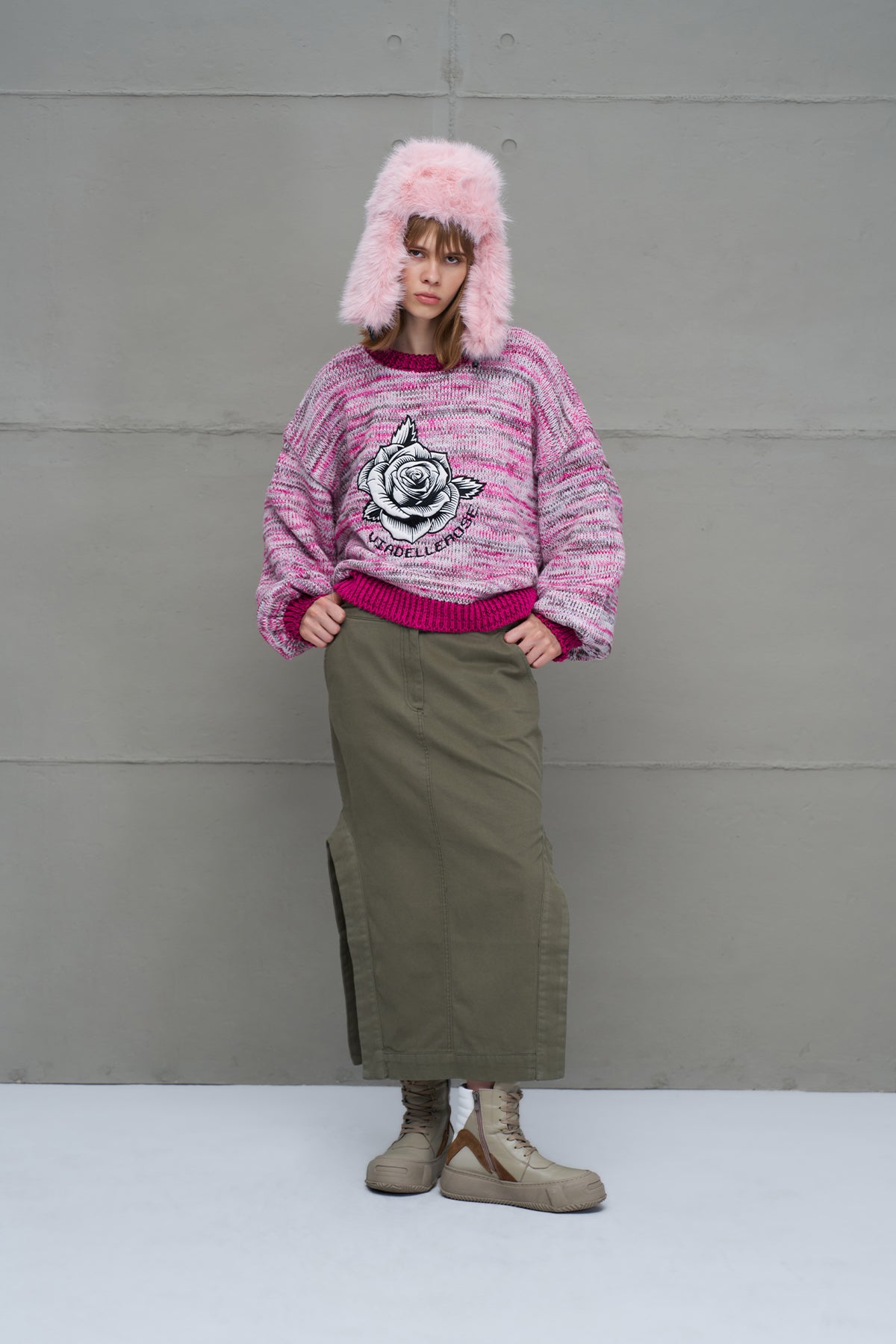 Pembe Beyaz Oversize Triko Kazak 18054