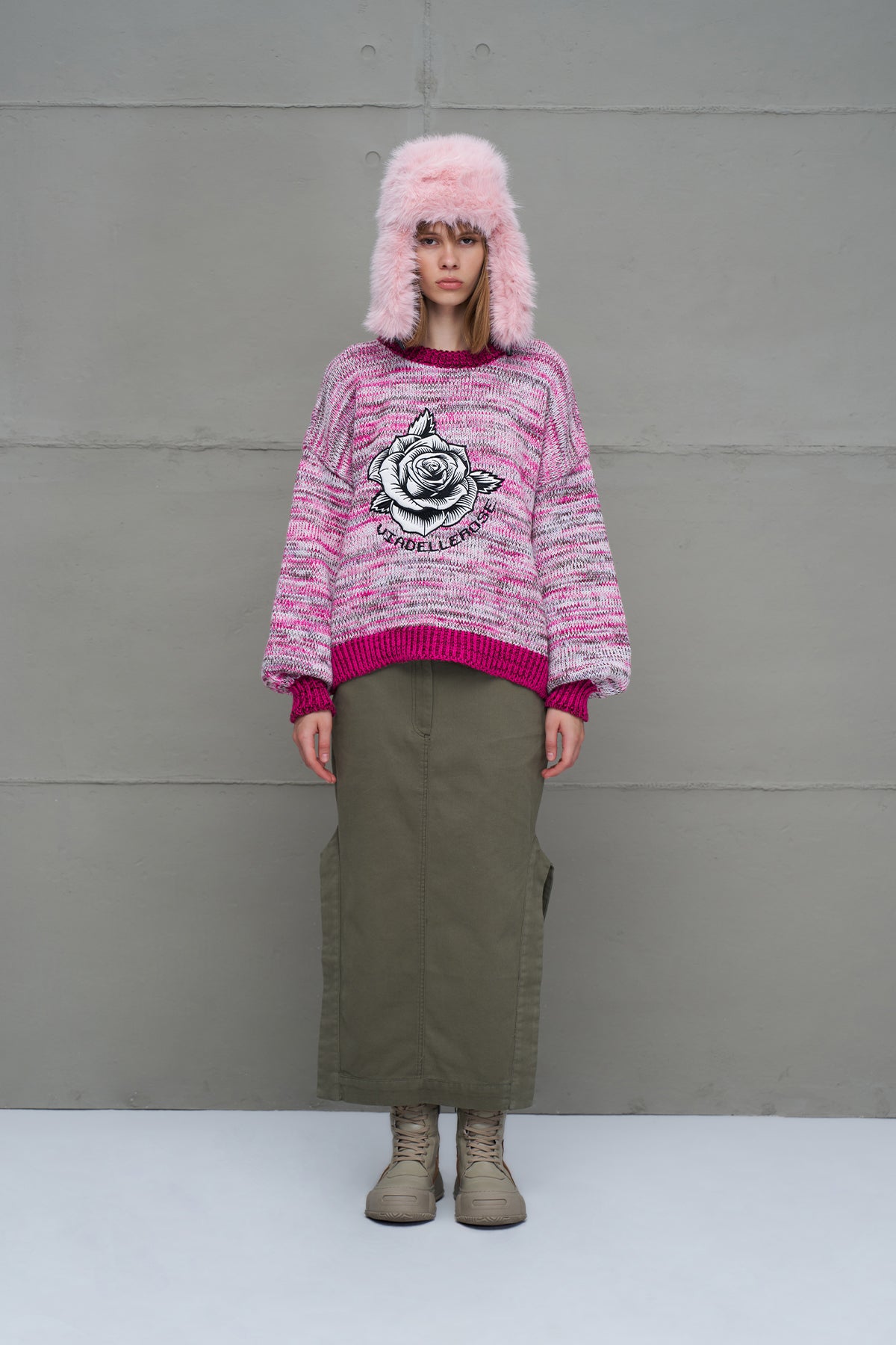Pembe Beyaz Oversize Triko Kazak 18054