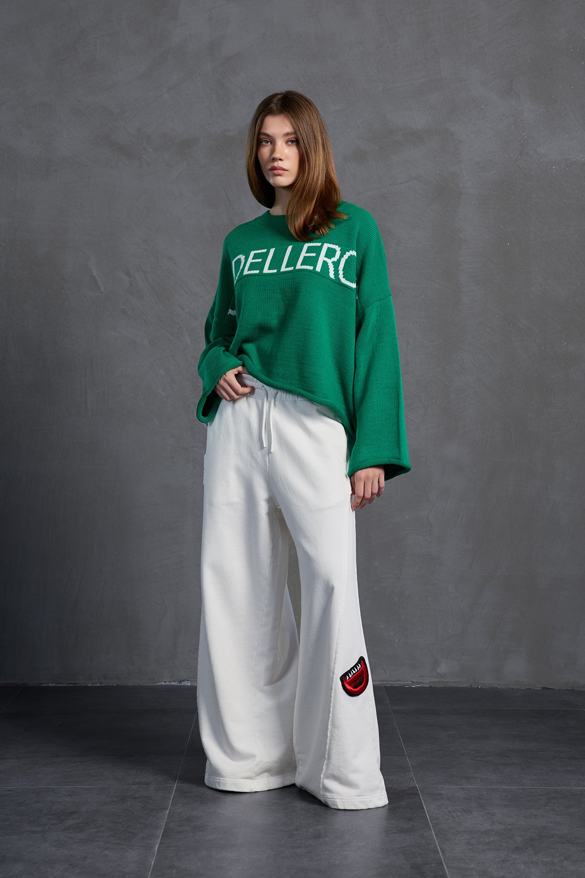 Yesil Baskili Oversize Kazak 18057