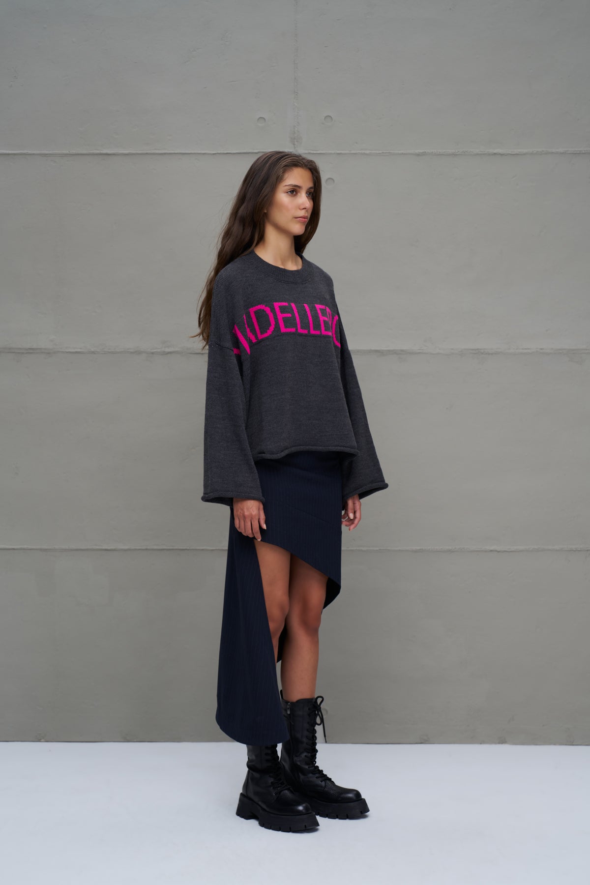 Antrasit Baskili Oversize Triko Kazak 18057