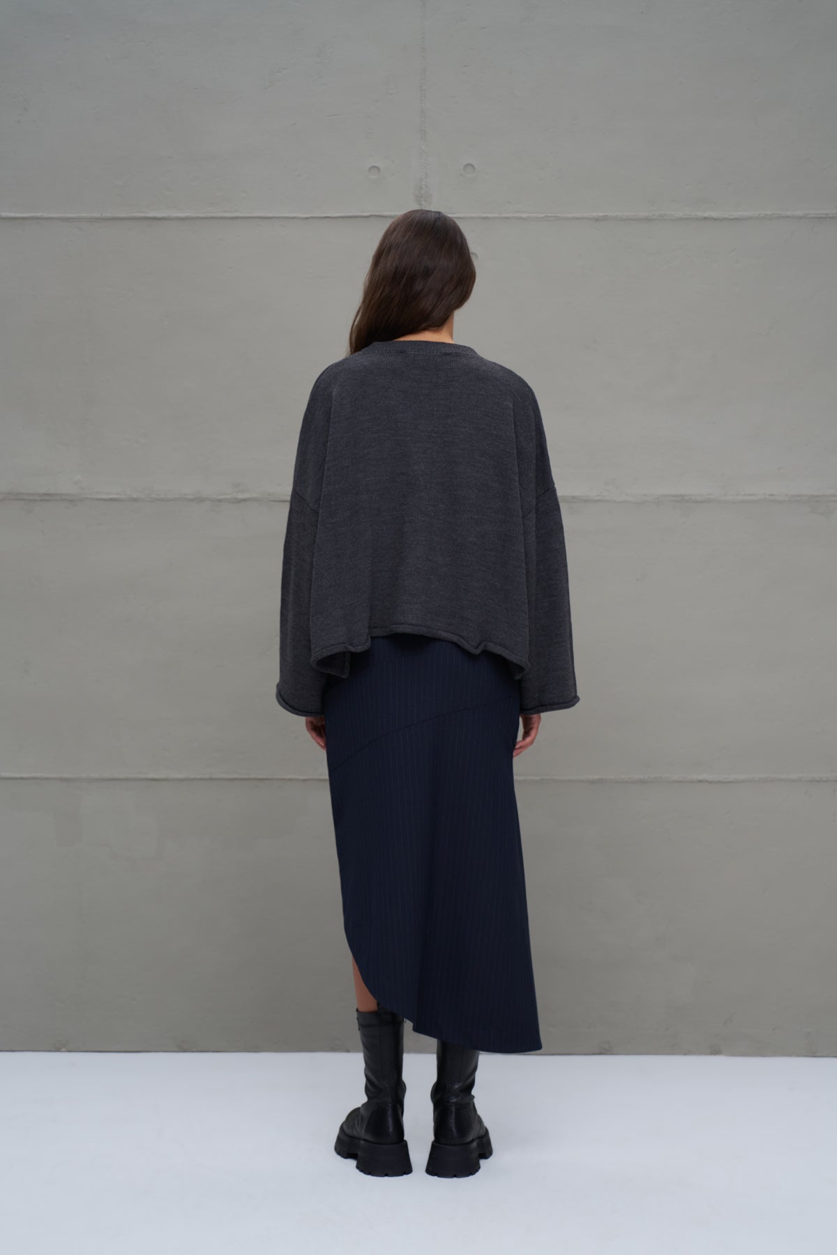 Antrasit Baskili Oversize Triko Kazak 18057