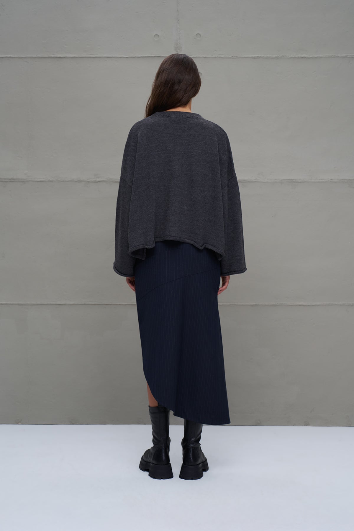 Antrasit Baskili Oversize Triko Kazak 18057