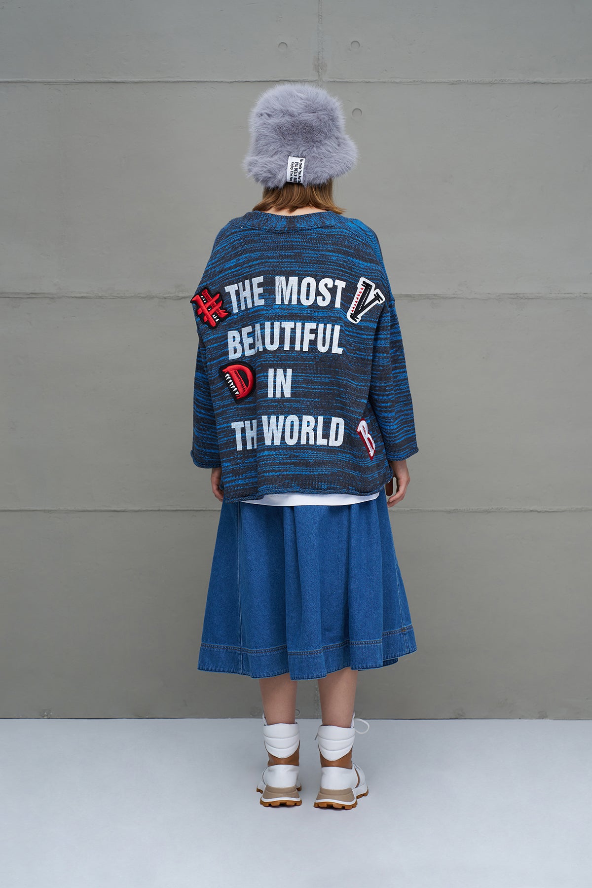 Antrasit Mavi Sloganli Oversize Triko Hirka 18062