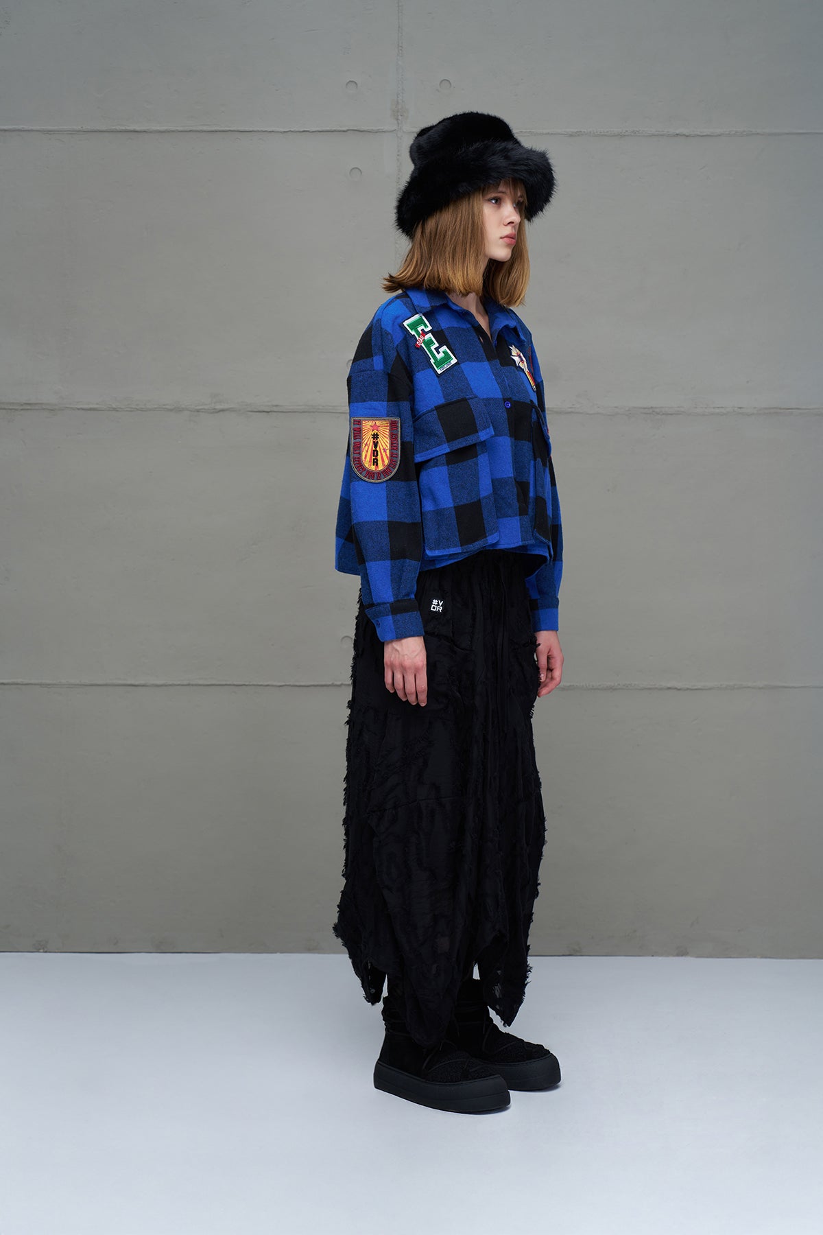 Saks Mavisi Siyah Ekose Oversize Gömlek 18116