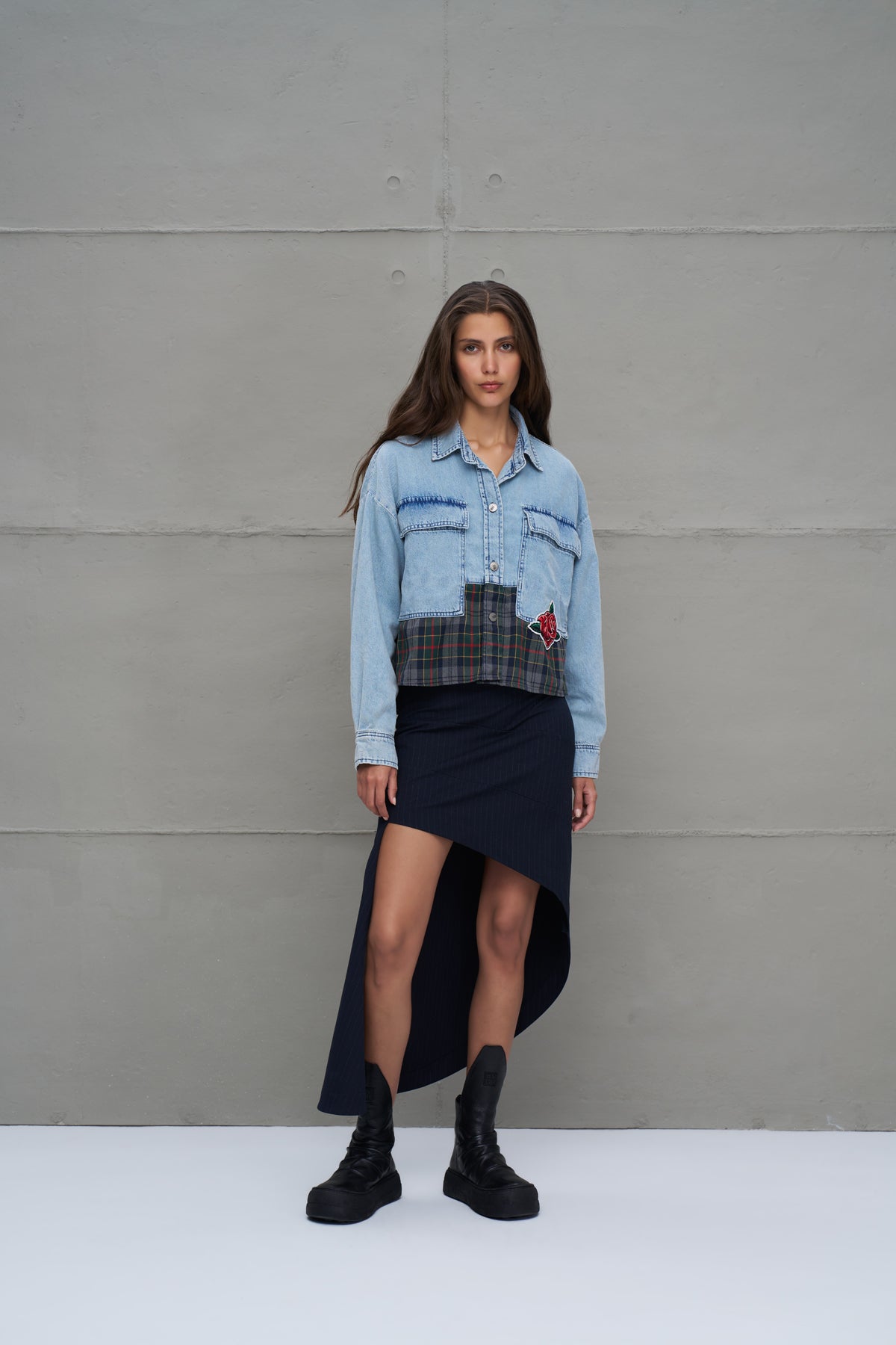 Mavi Ekoseli Denim Oversize Gömlek 18133