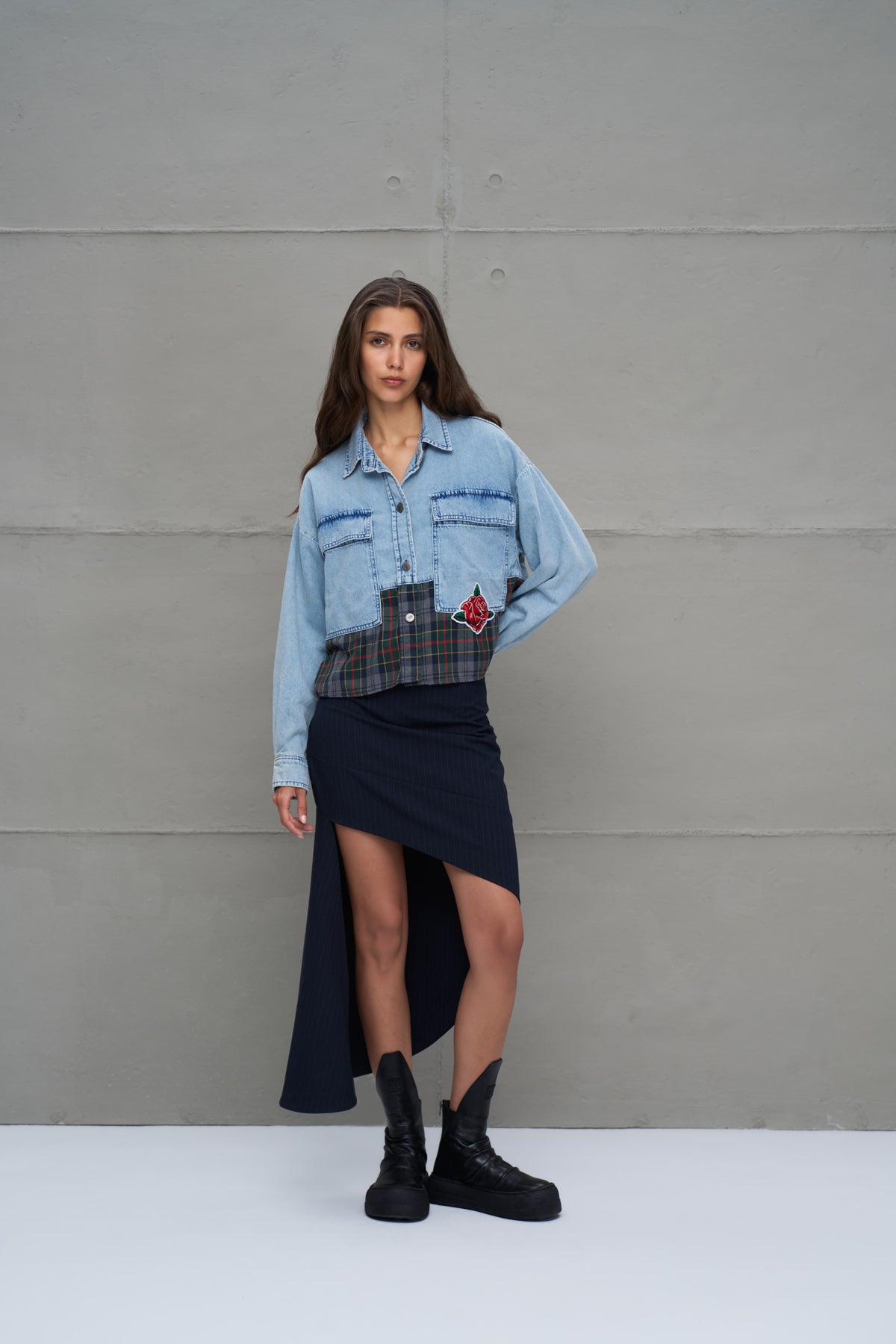 Mavi Ekoseli Denim Oversize Gömlek 18133