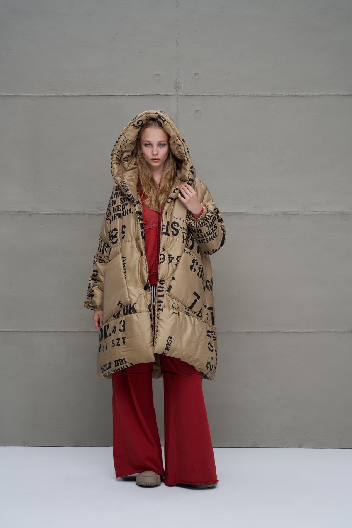 Bej Desenli Uzun Oversize Ceket 18137