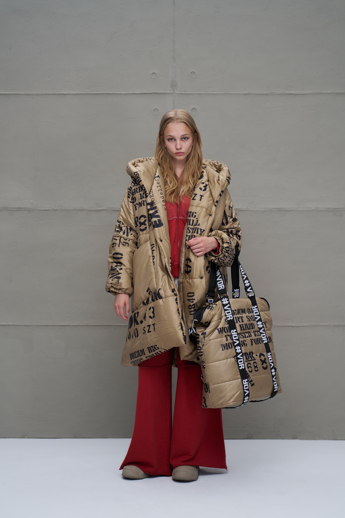 Bej Desenli Uzun Oversize Ceket 18137