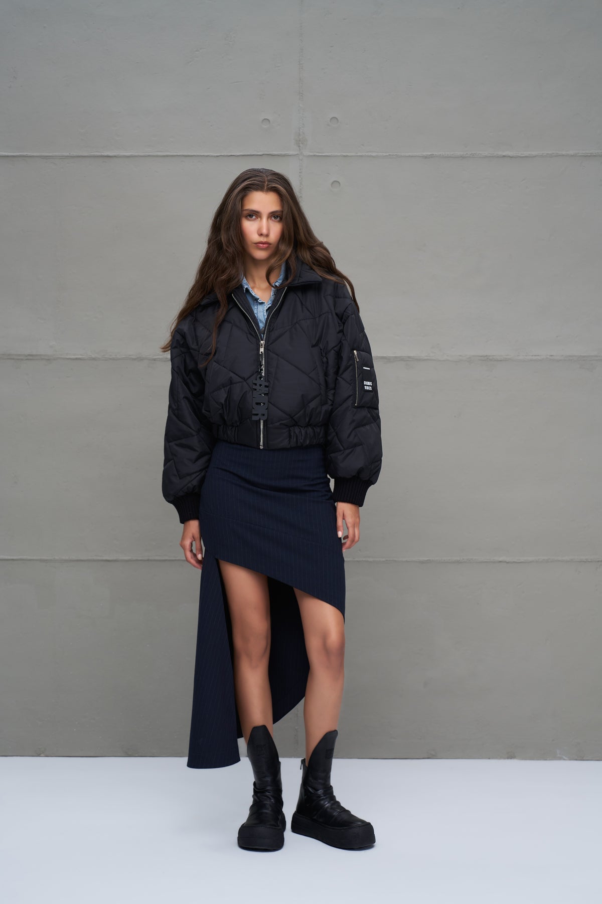 Siyah Sisme Bomber Ceket 18138