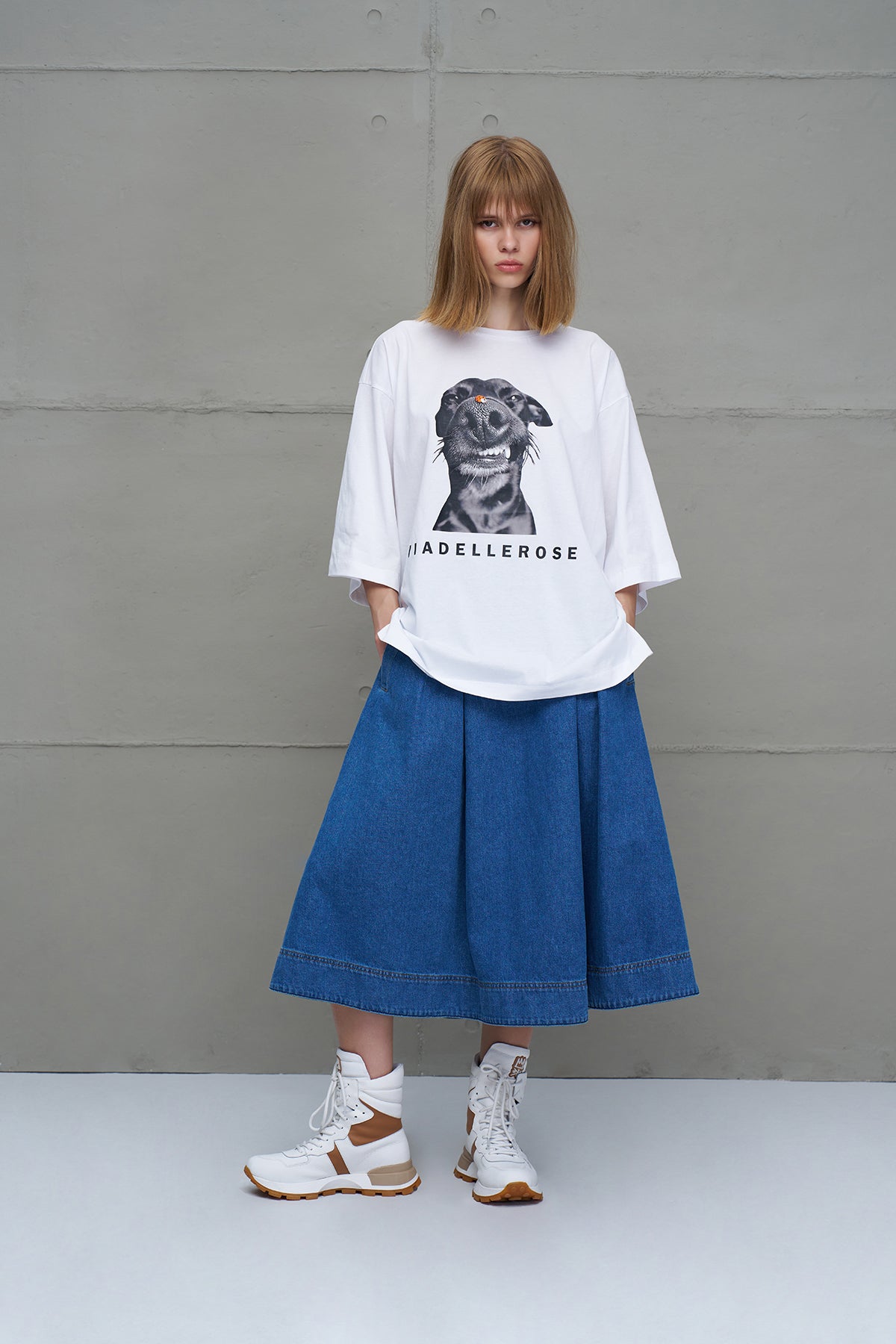 Mavi Pileli Denim Midi Etek 18147