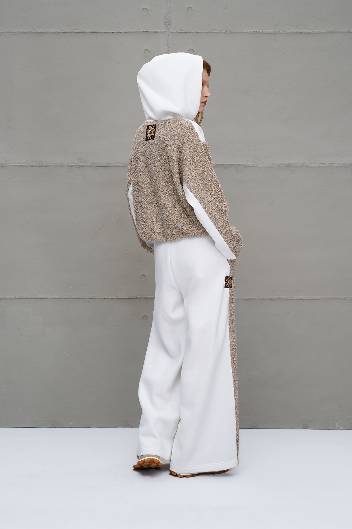 Ekru Bej Kürk Görünümlü Oversize Esofman Pantolon 18153