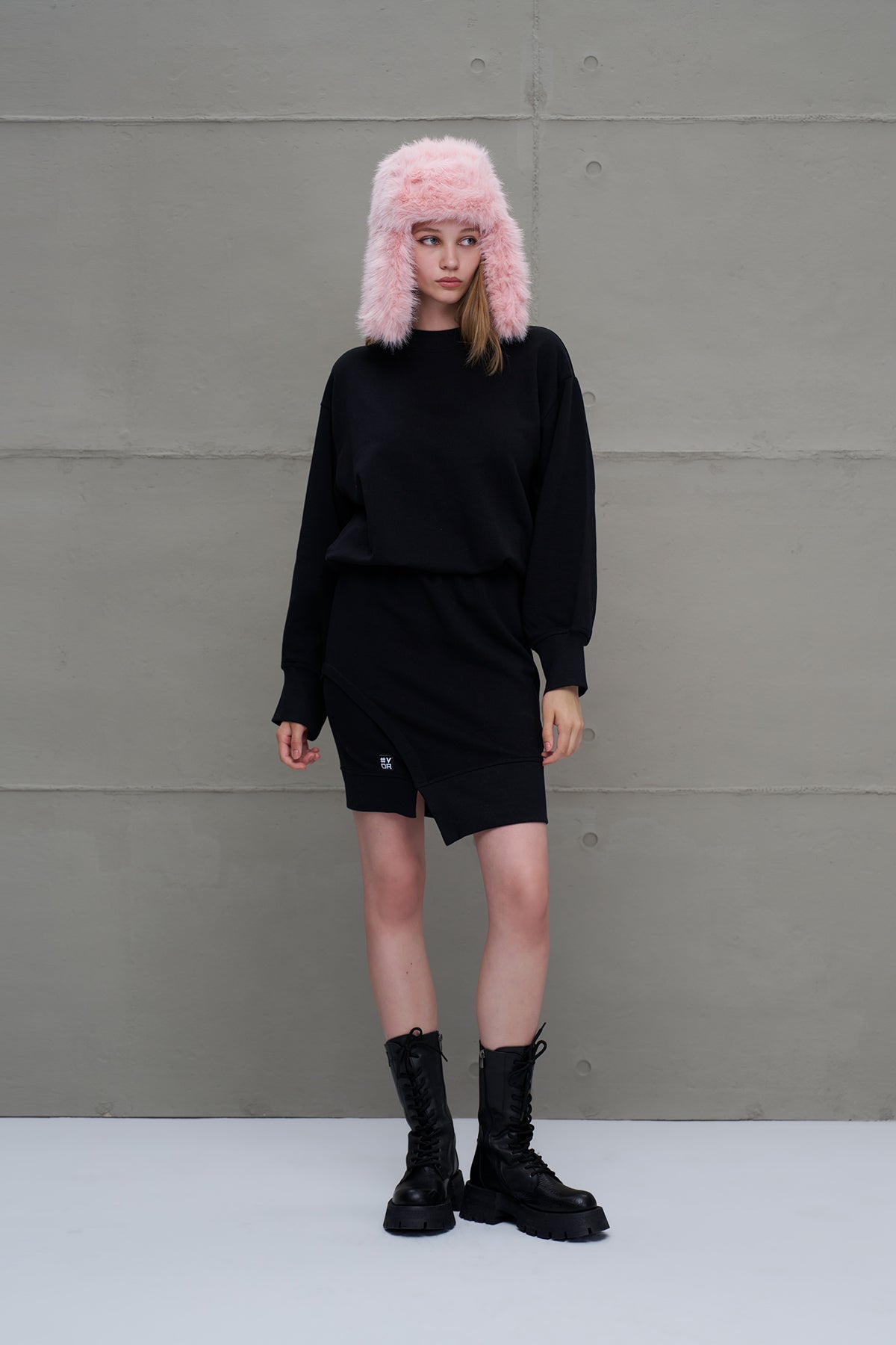 Siyah Asimetrik Oversize Elbise 18161